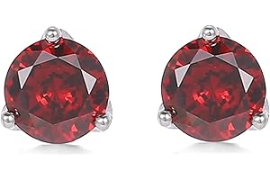 Bellitia Jewelry Boucles d’oreilles Femme Argent 925, Clous d'oreilles Pierre de Naissance avec Pierres Précieuses, Cadeaux Anniversaire pour Femme Fille, 1 ct et 6.5 mm