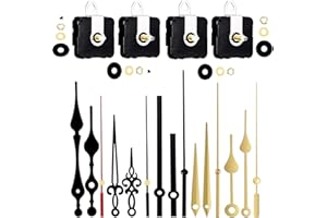 ESTEOPT Silent Quartz Clock Movement, 4 Kinds of Shaft Clock Covement Long and Short Shaft Clock Mechanism with Hands Battery Powered, Wall Clock Mechanism Parts Motor Replacement DIY Repair Parts Black&Gold