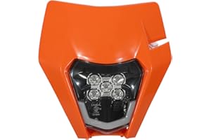 JFG RACING Faro Anteriore Moto,Faro LED Universale Moto per EXC250 SX250 SXF250 EXC450 SX350 SXF450 EXC525 640LC4 Dirt Bike Enduro Supermoto BETA-Arancione
