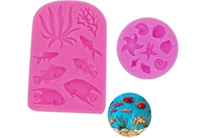 BLUGUL Pesce Stampi in Silicone, Alghe Stelle Marine Conchiglie Stampo, per Cioccolato Fondente Torta Gelatina Dolci Dessert, 2 pz