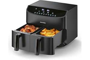 Rachs KOCHWERK Doppelkammer Heißluftfritteuse 7L | Digitaler Airfryer mit Touchscreen, 10 Programmen & 2x 3,5L Fächer | Frittieren von Speisen ohne Öl - fettarm | Smart-Cook Funktion | 2400W, Schwarz