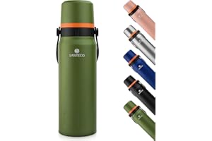 ‎SANTECO SANTECO Thermoskanne Thermosflasche Edelstahl 1,2L - Auslaufsichere Thermoskanne mit Trinkbecher für unterwegs- BPA-frei - Isolierflasche Kaffee & Tee für Kinder, Sport, Schule - 24H Kalt & 12H Heiß