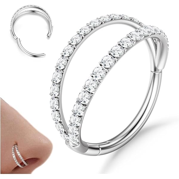 Piercing Setto Nasale A Cerchio In Acciaio Inox Con Strass - Unisex (Argento)