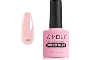 AIMEILI 5 en 1 esmalte de uñas con base de caucho, esmalte de uñas con base transparente empapado en UV/LED, gel adhesivo de strass para uñas - 10ml (453)