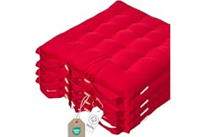 ‎HOMESCAPES Homescapes 4er Set Stuhlkissen 40x40 cm rot – Sitzkissen Outdoor/Indoor mit Baumwollbezug, Sitzpolster waschbar und Oeko-TEX-Zertifiziert für Esszimmer-, Küchen- & Gartenstühle