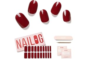 NAILOG Autocollant Ongle Gel UV | 20Pcs Faux Ongles Autocollants Adhesif | Semi-durci Vernis Autocollant Ongles UV Pour Nail Art, Rouge Noir