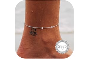 ORAZIO 925 Braccialetto alla Caviglia in Argento Sterling Multistrato Cavigliere per Le Donne Cuore Rotondo Cavigliere A Sfera Catena Regolabile Spiaggia di Estate dei Monili del Piede