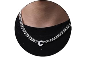 Esmoly Chaine Acier Inoxydable Collier Homme Lettre A-Z Argent Or Noir Chaîne Cubaine Réglable 18+2 Inches Cadeau Homme Garcon