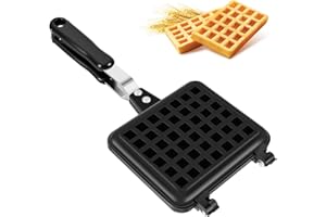 YOUR'S BATH Stove Top Waffle Iron Stove Top Waffle Maker with Long Handle Nonstick Waffle Skillet Portable Waffle Baking Pan 5.5inch Cast Aluminum Waffle Pan for Family Breakfast Baking