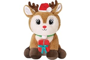 Xfrog Elch Plüschtier Xmas Kuscheltier Weihnachten Elch Plüsch Kissen Stofftier mit Weihnachtsmütze Kinder Mädchen Jungen