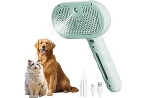 JOAASU 3 in 1 Pet Grooming Brush, Cat Spray Brush with Steam, Magic Wand for Pet Hair with Spray and Release Button, with Essence, for Most Long-haired and Short-haired Pets (Green)
