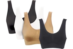 PBE 4 Pack Ultimate Comfort Padded Bra Comfort Bra, Womens Sports Bras Removable Pads Plus Size Sleep Bras, Wireless for Girls & Women. Yoga, Bralette, Maternity Friendly Stretch Crop Tops Vest. S-5XL