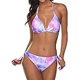 Tempt Me Women Two Piece Halter Padded Top Tie Side Bottom Triangle Bikini Bathing Suit