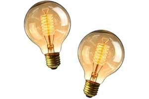 B4U 2 Pack Vintage G80 Light Bulb 40Watt, Dimmable E27 Edison Screw Bulb, Globe Spiral Filament Bulbs 40W, Soft Warm White 2700K