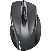 TECKNET Wireless Mouse Battery, BT 5.0/3.0 + 2.4 GHz, 4800 dpi, Grey | Ergonomic Design, Silent, 6 Buttons, 6 DPI Levels, for