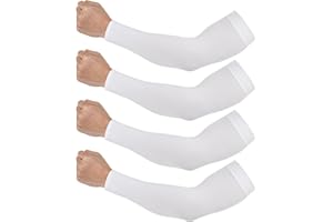 Tyqour 4 Pairs Uv Sleeves for Men Women, White Sun Protection Arm Sleeve Cooling Compression Arm Sleeves for Driving, Golfing, Fishing, Cycling, Hiking, Doing