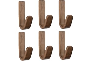 MOROBOR 6 Pcs Walnut Self Adhesive Wall Hooks, J-Type Adhesive Hook Natural Wooden Key Holders Wall Mounted Heavy Duty Coat Rack for Bathroom Bedroom Entryway