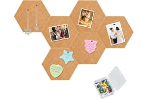 Vuzvuv 6 Pcs Camel-Brown Hexagon Cork Board with 50 Pushpins & Sticky Notes, Self-Adhesive Bulletin Board No Damage for Wall, Felt Pin Board for Paste Notes, Photos, Schedules Offices Home