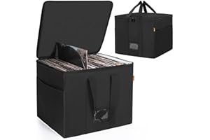 OUUTMEE Winylowe pudełko do przechowywania płyt winylowych z zamkiem błyskawicznym, czarny, XL-43 x 34 x 34 CM