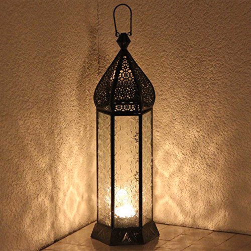 Laterne Shaki 40cm orientalisches Windlicht indische Glaslaterne bunte Gartenlaterne (weiss) - 3