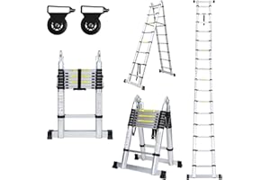Sonnewelt 5M (2,5+2,5) Teleskopleiter, Rutschfester Aluminium Stehleiter, 150 kg/330 Pfund Belastbarkeit Ausziehbare Leiter, Aluminiumleiter mit Tragegriff, Mehrzweckleiter