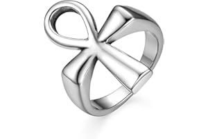 OIDEA Uomo Donna Anello ankh Egitto Egiziano Croce Acciaio Inossidabile Argento,Misura a Scelta