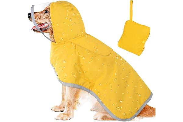 Qpets Dog Rain Coat, Monsoon-Proof Waterproof Design with Clear Wide Brim Hood, Reflective Rim & Adjustable Elastic Leg/Belly Straps, Lightweight Anti-Wind Coat for Large Breeds, Outdoor Hikes (XXL)