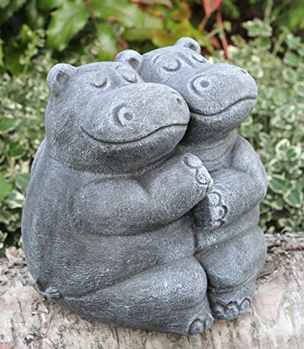 Steinfigur Nilpferdpaar Steinguss Schiefergrau, Figur, Deko, Garten - 2