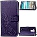 Price comparison product image LG G3 Case Leather, Ecoway Clover embossed Patterned PU Leather Stand Function Protective Cases Covers with Card Slot Holder Wallet Book Design Folio Magnetic Flip Stand Feature for LG G3 - Four Leaf Clover(purple)