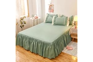 CXLT Gonna per Letto Mantovana per Letto Copriletto Arruffato per Letto Matrimoniale/Singolo Coprimaterasso Lenzuolo Antiscivolo con Volant 38 Cm Lenzuolo Decorazione Camera da Letto,Green1-120x200cm