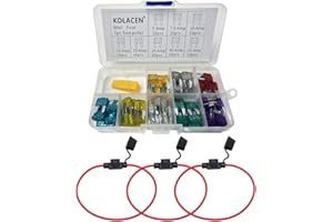 KOLACEN Automotive Car Regular Standard Blade Type Fuse Assorted Kit 81 Pieces + 3 Pieces In-line 16 Gauge Standard Fuse Holder