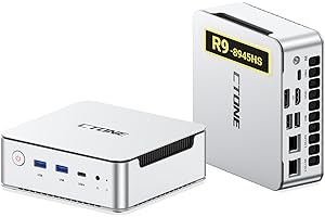 ‎CTONE CTONE AM23 Gaming Mini PC АМD Ryzen 9 8945HS (8C/16T,bis zu 5.2GHz), 32GB DDR5 2TB PCIe 4.0 SSD, Micro Desktop Computer mit Radeon 780M| 8K Quad-Display | Dual USB4 | Dual 2.5 GbE für Gamer/Business