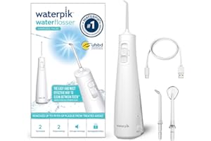 Waterpik WF-20 Pulse, Hydropulseur Sans Fil, Recommandé par l’UFSBD, Jet dentaire Rechargeable, Elimine la Plaque, 2 Niveaux de Pression, 45 Secondes de Nettoyage, 2 Embouts Inclus, Waterproof, Blanc