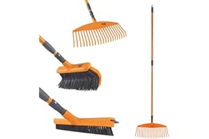KLEVA Garden Gorilla - The Jungle Janitor 4 Piece Gardening Tool Set-4 in 1 Design With Telescopic Pole-Switch Between Outdoor Broom, Rake,Squeegee & Bristle Brush - As Seen on High Street TV, Orange