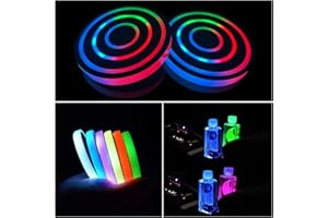 VOAKZEF 2 Pcs LED Car Cup Holder Lights,USB Charging Car Coasters,7 Colors Luminescent Light Cup Pad,Luminescent Cup Pad Interior Atmosphere Lamp Decoration Light (Circle Ring)