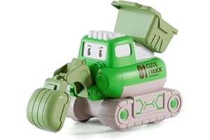 Lokorus Press Inertia Power Toy Cars for Kids Aged 3 and Above,Push and Go Engineering Vehicle Toy, for Boys (Green excavator)