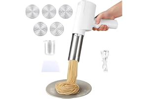 CHINGCOO Máquina de Pasta Eléctrica Inalámbrica Portátil – Pasta Maker Automático con Batería 2000/2600mAh, 5 Moldes Intercambiables y Accesorios, Acero Inoxidable, Hogar & Exterior