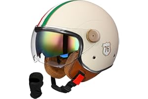 Beyswage 3/4 Scooter Helmet, Retro Motorcycle Helmet, Jet Helmet with Double Glasses, Comfort Lining, Chopper Helmet with ECE Approval, Motorcycle Helmet, Half Shell for Adults, Men, Women, Vintage