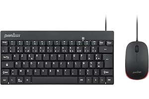 Perixx PERIDUO-212, Ensemble Clavier Souris Mini Filaire pour Windows - 12 Touches Multimédia, Noir, AZERTY