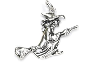 Drachensilber Hexen Anhänger Hexe Besen Schmuck Schmuckanhänger Wicca großer Silberanhänger