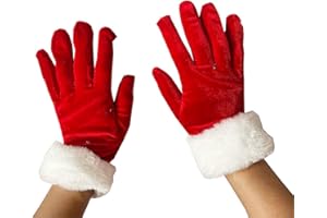 SUNFANRTNN Christmas Women Red Velvet Santa Gloves with White Furry Cuff for Women and Kids, Cosplay Gloves for Costumes Fancy Dress
