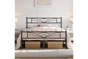 Yaheetech Struttura Letto Matrimoniale Telaio in Metallo Ferro Testiera a Forma di Nuvole Nero 140 x 200 cm