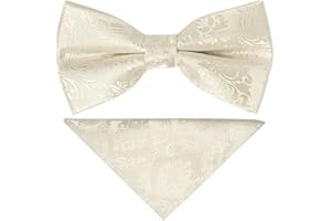 TIES R US Pre Tied Ivory Paisley Boys Bow Tie and Pocket Square Set