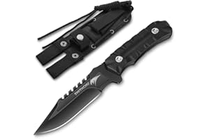 SMITH CHU Couteau de chasse tranchant Couteau de survie Lame fixe Couteau d'extérieur Full Tang Couteau de camping avec étui en nylon et paracorde,Cadeaux pour hommes