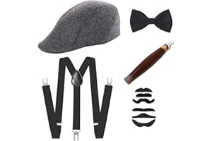 E EBETA Années 1920 Hommes Déguisements Accessoires, Flapper Accessoire Gatsby Costume Année 20 avec Chapeau Bretelles à Dos en Y Homme Faux Cigare (A)