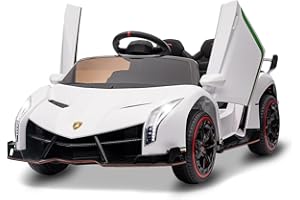 BALOVEBY Macchina Elettrica per Bambini 12V, Lamborghini Veneno con Licenza Auto Elettrica per Bambini con Telecomando per Bambini, Portiera Forbice, 3 Velocità, Fari a LED, Bilanciere e Musica (Bianco)