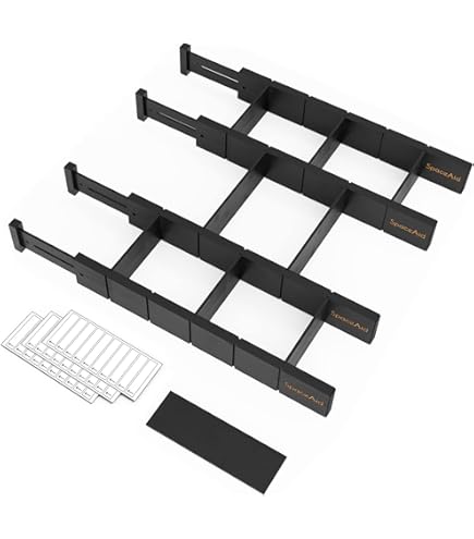 SpaceAid 4 inch hoge bamboe ladeverdelers met etiketten, keuken verstelbare ladeorganisatoren, uitbreidbare organisatie voor thuis, kantoor, dressoirs en badkamer, 4 verdelers (17-22 inch