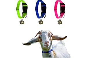 OILODA Goat Collars with Bell，3 Pack Adjustable Nylon Collar Set Sheep Collar with Cow Horse Sheep Anti-Lost Bronze Bell Accessories for Cow Goat and Small Farm Animal Pet Goat Sheep Cow Accessories