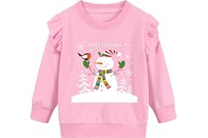 Little Hand Toddler Girls Christmas Sweatshirt Girls Long Sleeve Cotton Crewneck Jumpers Kids Reindeer Tops Pullover Age 1-8 Years
