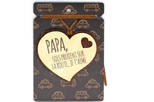 power gift PAPA SOIS PRUDENT SUR LA ROUTE, JE T'AIME Pendentif pour rétroviseur. En bois 2 épaisseurs avec cordelette en cuir.Cadeau original qui vient du cœur pour vos proches.(02)